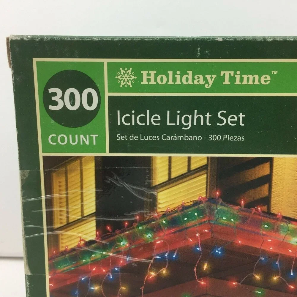 Holiday Time 300 Christmas 18 Ft Multicolor Bulbs White Wire Icicle Light Set